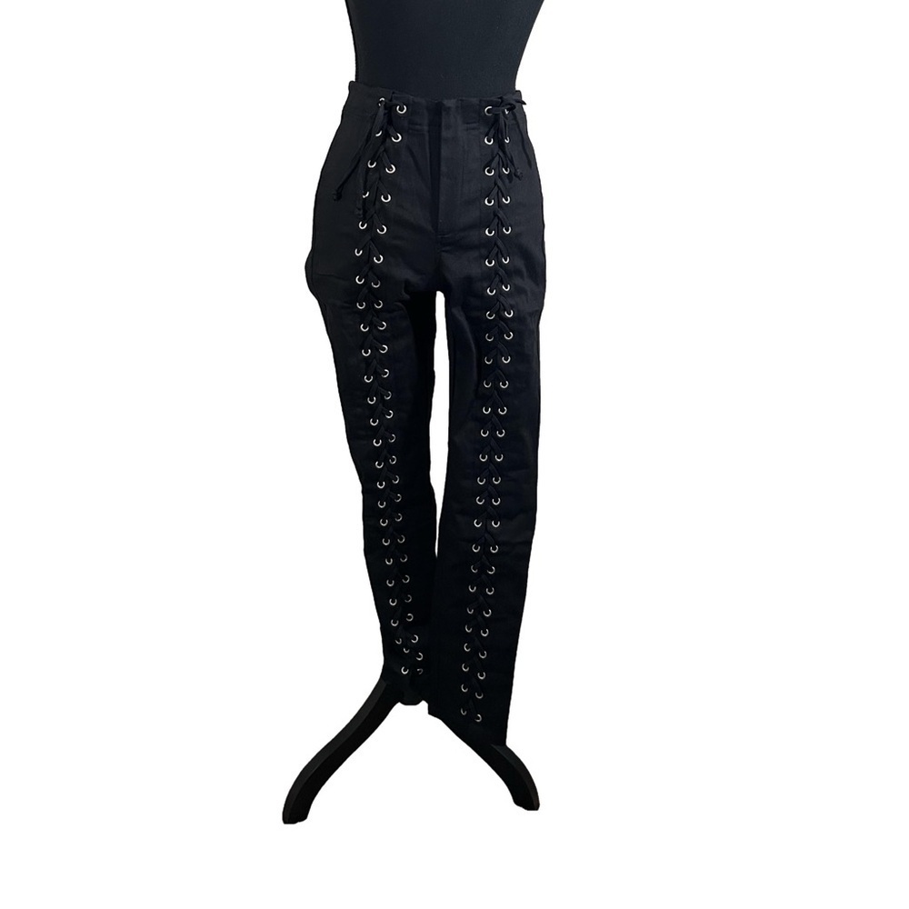 Olivaceous WOMEN’S BLACK PANTS W/METAL RINGS AND TIES, Size L